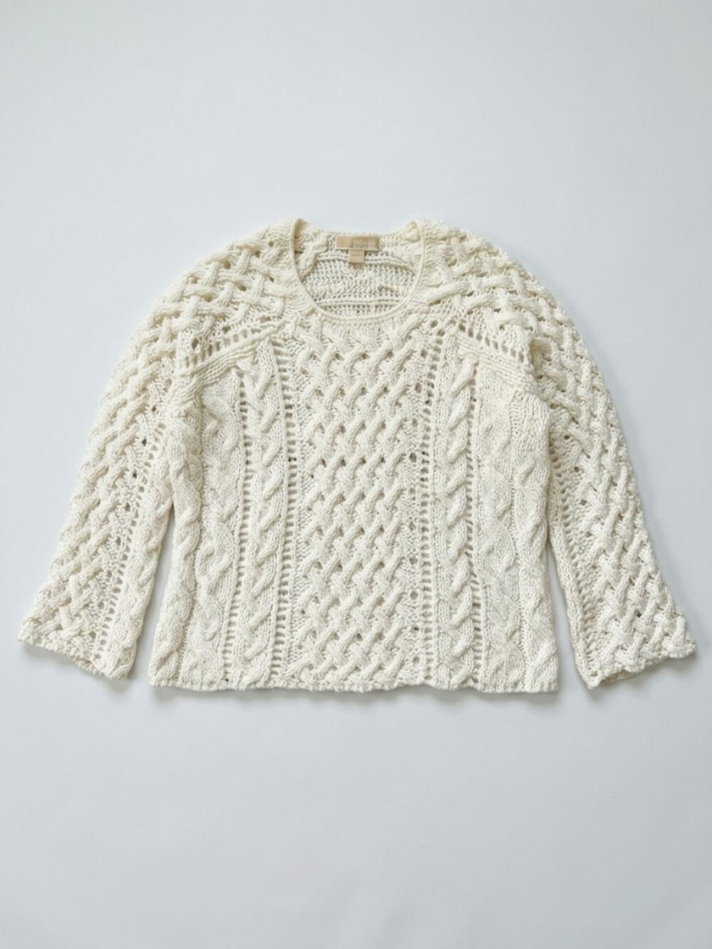 MICHAEL Michael Kors White Chunky Cable Knit Wool Blend Openwork Sweater M